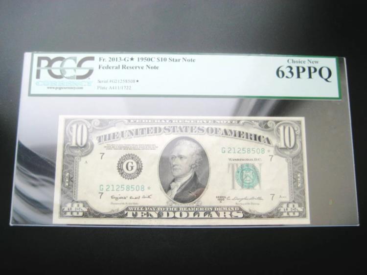 $10 1950***C STAR***連邦準備制度選択UNC BUノート***PCGS 63PPQ*** $10 1950***C STAR***FEDERAL RESERVE CHOICE UNC BU NOTE***PCGS 63PPQ***